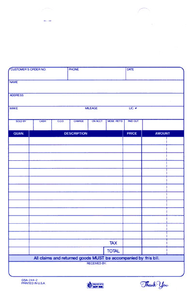 Auto Service Register Form GSA-244