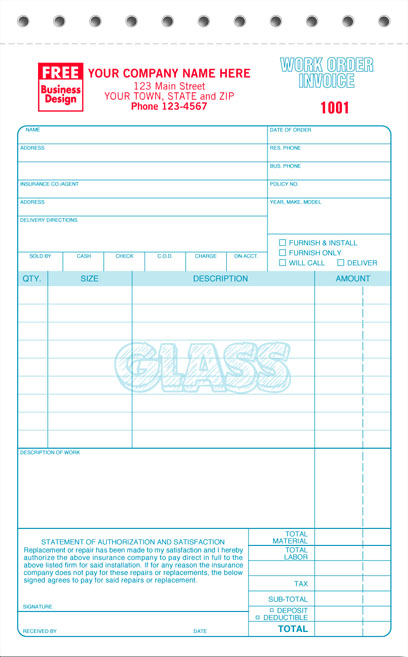Glass Repair Work Order / Invoice 2520