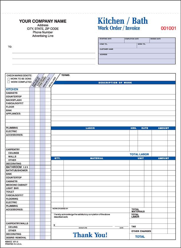 Kitchen / Bath Work Order / Invoice