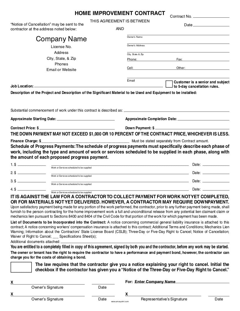 Ready-to-Use PDF California Home Improvement Contract
