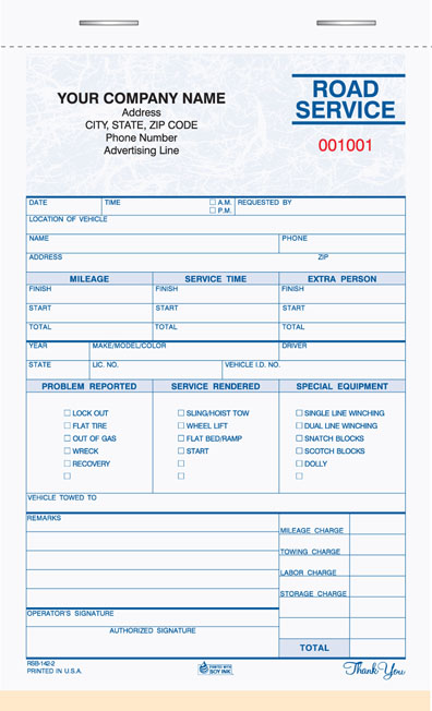 Road Service / Towing Forms in Books