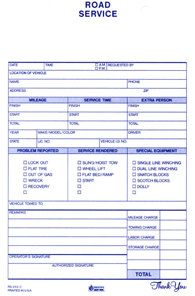 Road Service Register Form RS-242