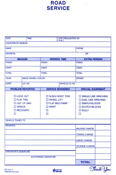 Road Service Register Forms