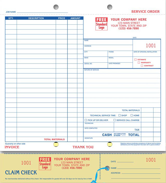 Sales Order with Claim Check and I.D. Tag 311