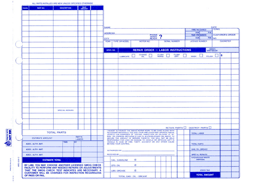 Auto Repair Order ARO-356-3