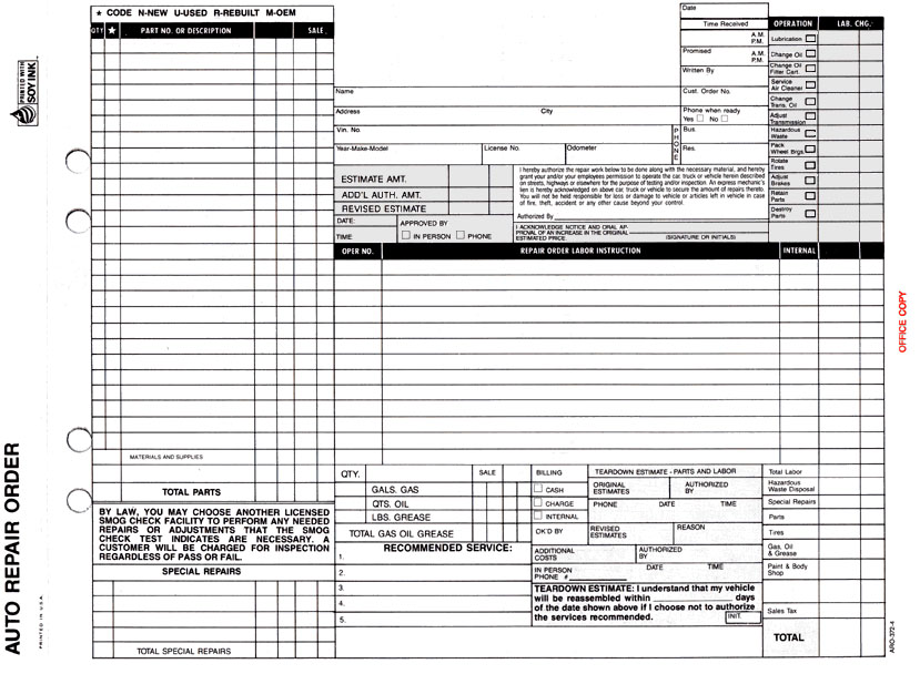 Auto Repair Order ARO-372-4