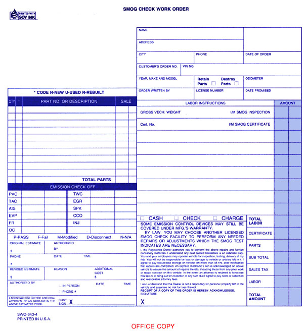 Smog Check Work Order