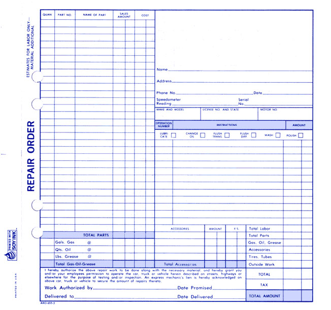 Auto Repair Order ARO-655