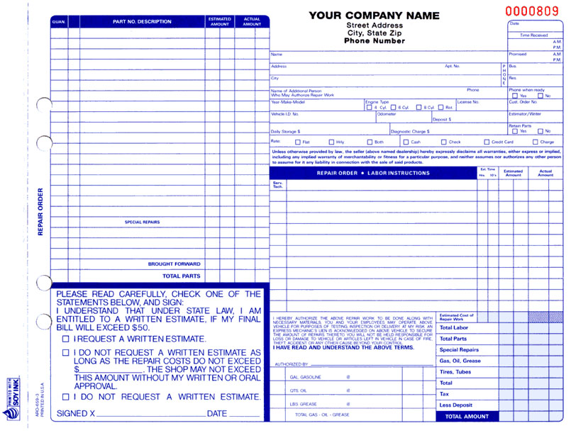 Auto Repair Order ARO-659