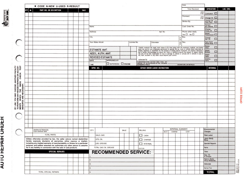 Auto Repair Order ARO-672-4