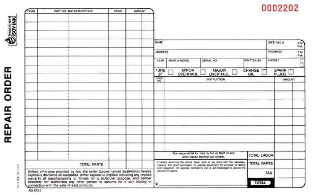 Auto Repair Order ARO-673-3