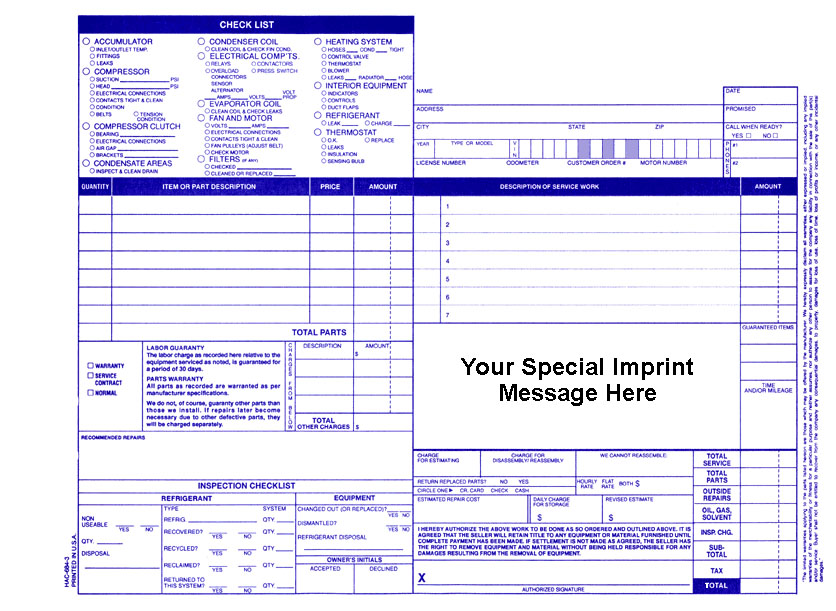 Auto HAC Repair Order with Custom Message