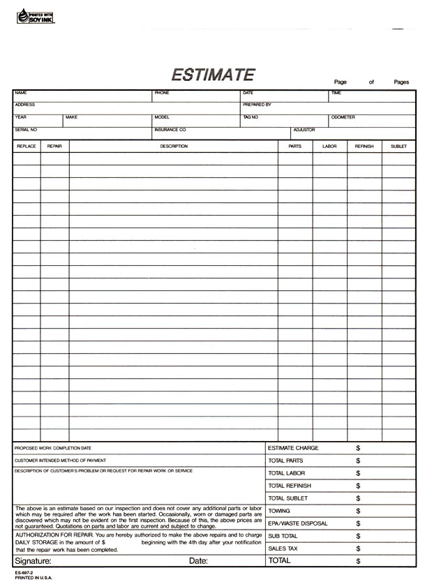 Repair Estimate - Detailed