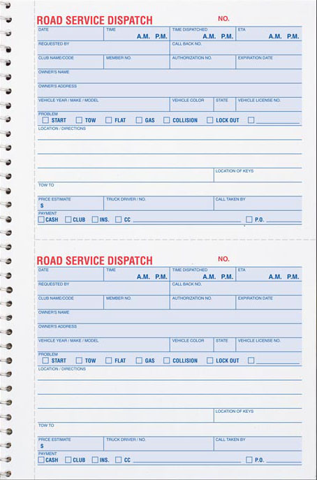 Road Service Dispatch Book