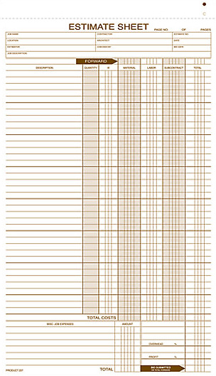 Estimate Work Sheets