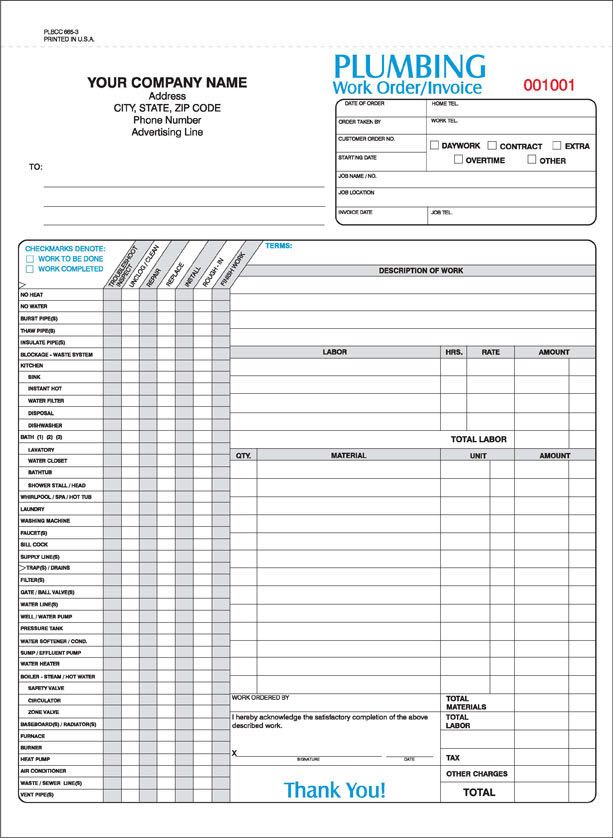 Plumbing Work Order / Invoice