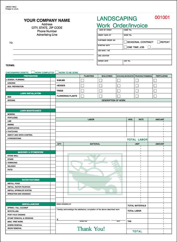 Landscaping Work Order / Invoice