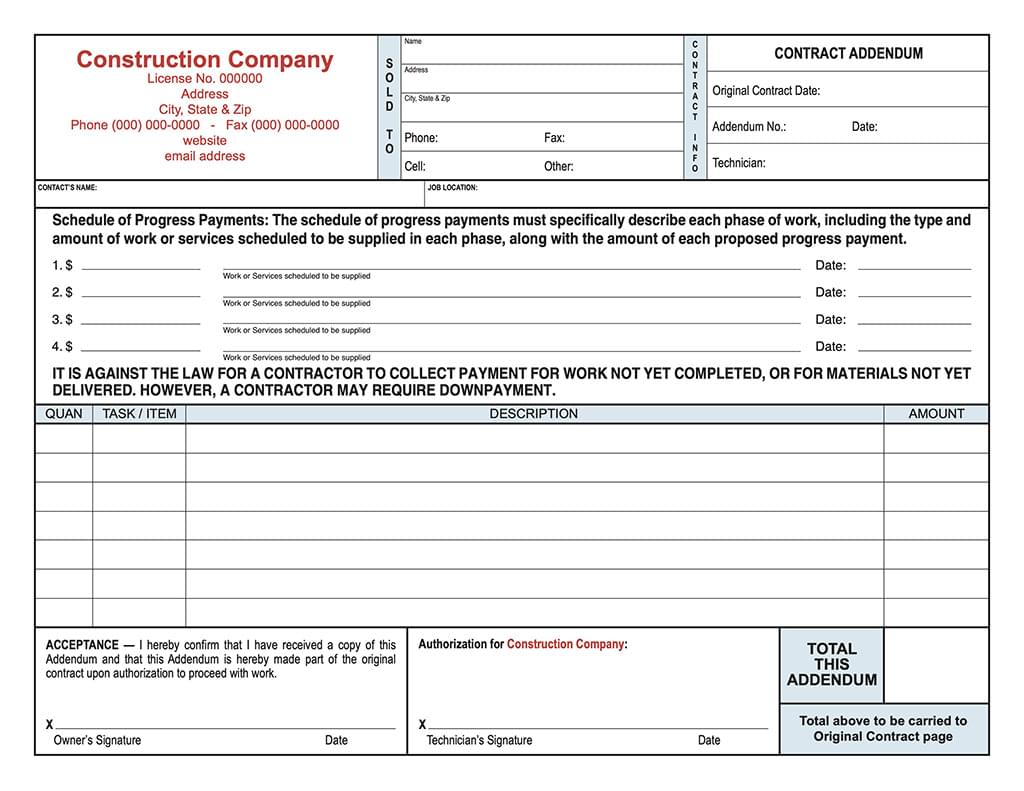 Addendum with Schedule of Payments